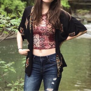 Red Boho High Neck Crop Top